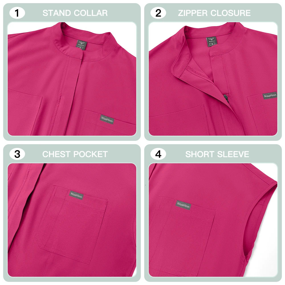 Clinical Workwear for Women Hospital Gown Beauty Lab Workwear Pockets Dental Scrub Nursing Jumpsuit Uniform 260507