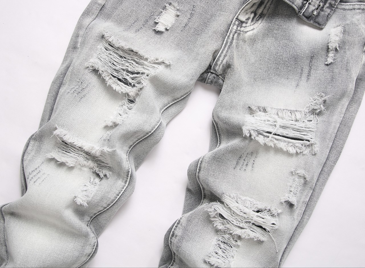 Boys gray ripped straight-leg non-stretch denim pants 260427