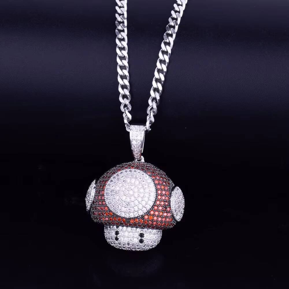 Mushroom Cartoon Fine Jewelry Pendants Charms for Necklace Made in 10kt Solid Gold and Round Brilliant Cut Moissanite Diamonds - view 4