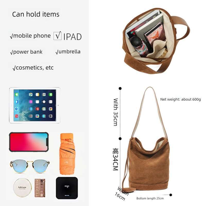 Lazy Style Autumn Winter Commuter Genuine Leather Shoulder Bag Luxury Texture Large Capacity Women Niche Suede Bucket Crossbody Bag