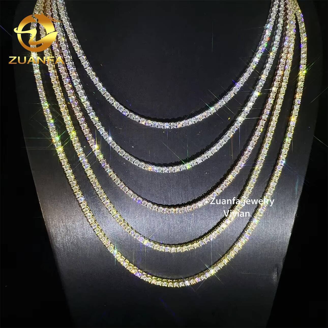 3mm VVS Moissanite Diamond 925 Sterling Silver VVS Moissanite Diamond Jewelry Tester Tennis Chain Men's Bracelet Necklace