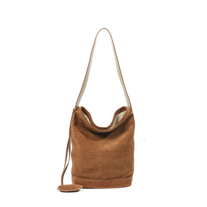Lazy Style Autumn Winter Commuter Genuine Leather Shoulder Bag Luxury Texture Large Capacity Women Niche Suede Bucket Crossbody Bag