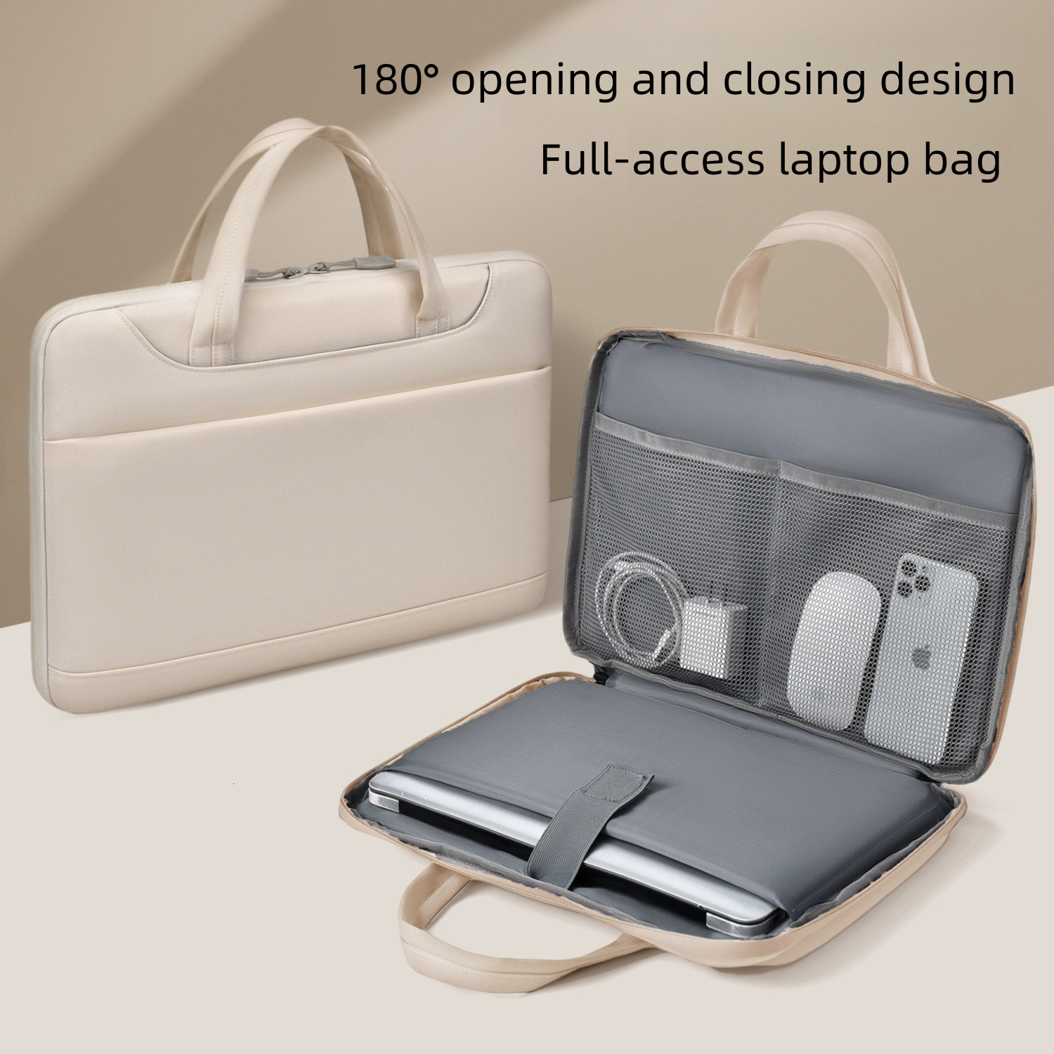 Waterproof Laptop Tote Bag 180 Degree Open Design With Mesh Pockets For 13 14 15 16 Inch