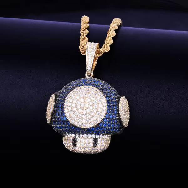Mushroom Cartoon Fine Jewelry Pendants Charms for Necklace Made in 10kt Solid Gold and Round Brilliant Cut Moissanite Diamonds - view 5