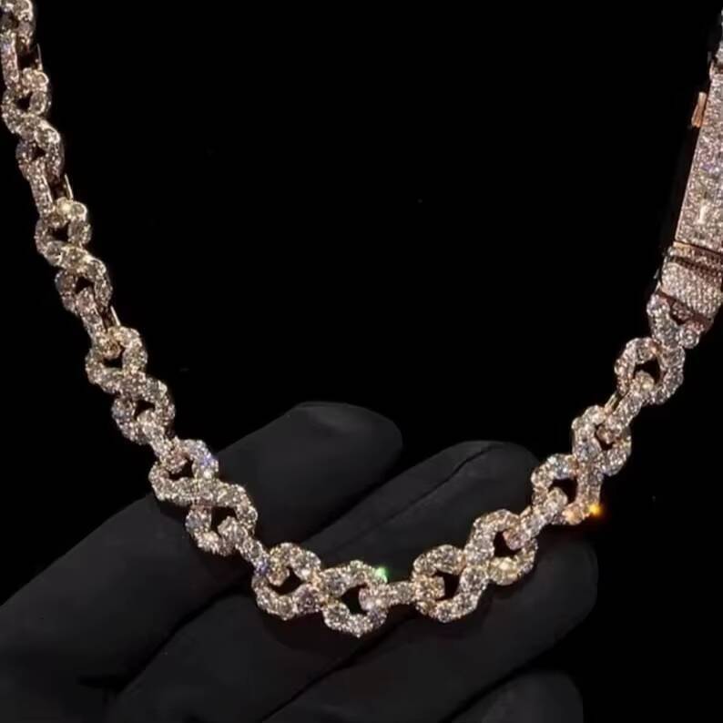 Bust Down Infinity Link Chain With VVS Moissanite Diamond 925 Silver Iced Out Hip Hop Necklace