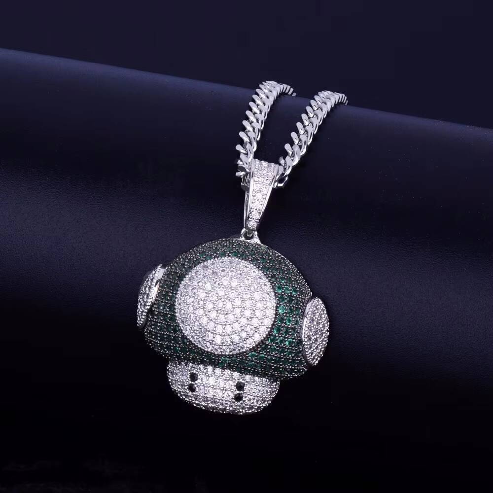 Mushroom Cartoon Fine Jewelry Pendants Charms for Necklace Made in 10kt Solid Gold and Round Brilliant Cut Moissanite Diamonds - view 3
