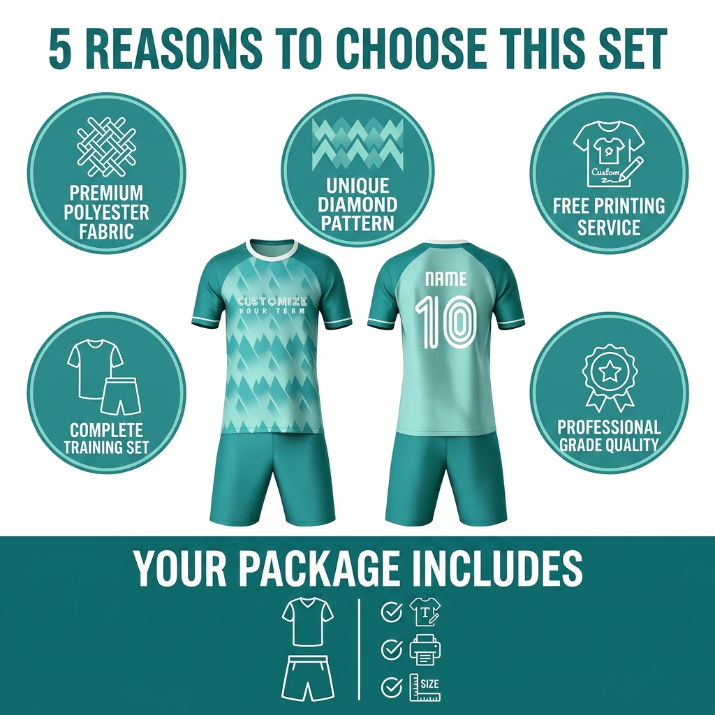 Custom Team Name Number Soccer Jersey Set Men Teal Ombre Geometric Football Uniform Quick Dry Team Training Sportswear for Adults - view 8
