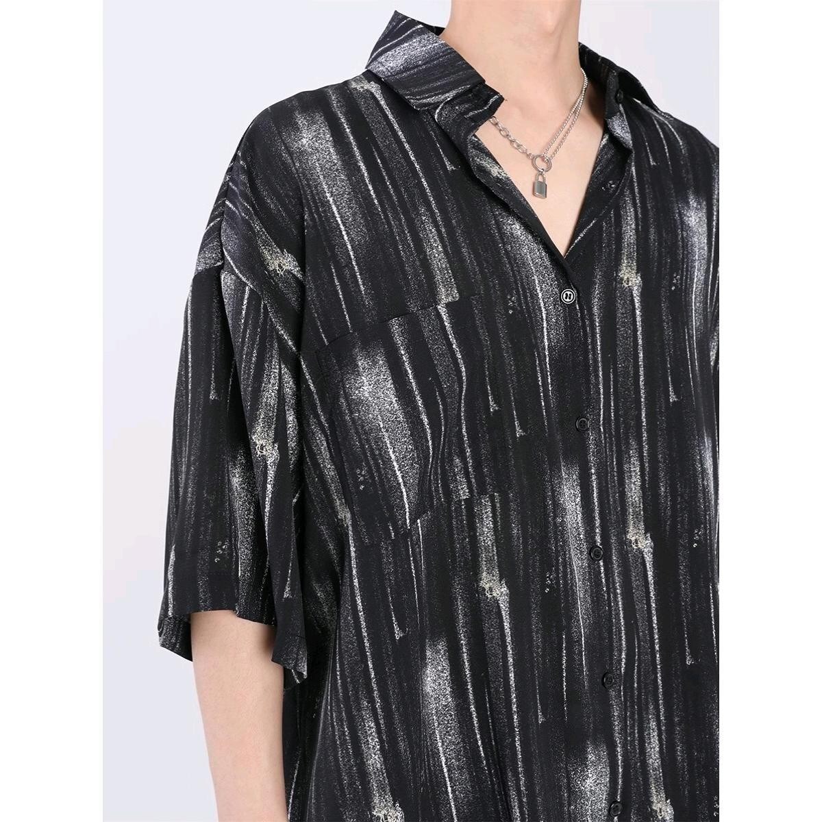 Bestseller Yohji Yamamoto Style Niche Design Striped For Men, Casual Beach Style, Lightweight Short-Sleeved Oversized Shirt T-Shirt Ddmysat