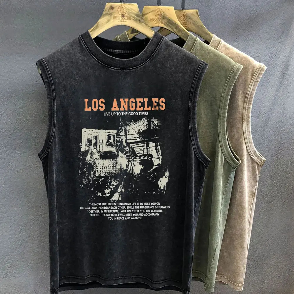 Gothic Graphic T Shirt for Men Vintage Washed Print Tank Tops Oversized Sleeveless Vest Woman Gym Y2k Clothes Streetwear Summer 260430