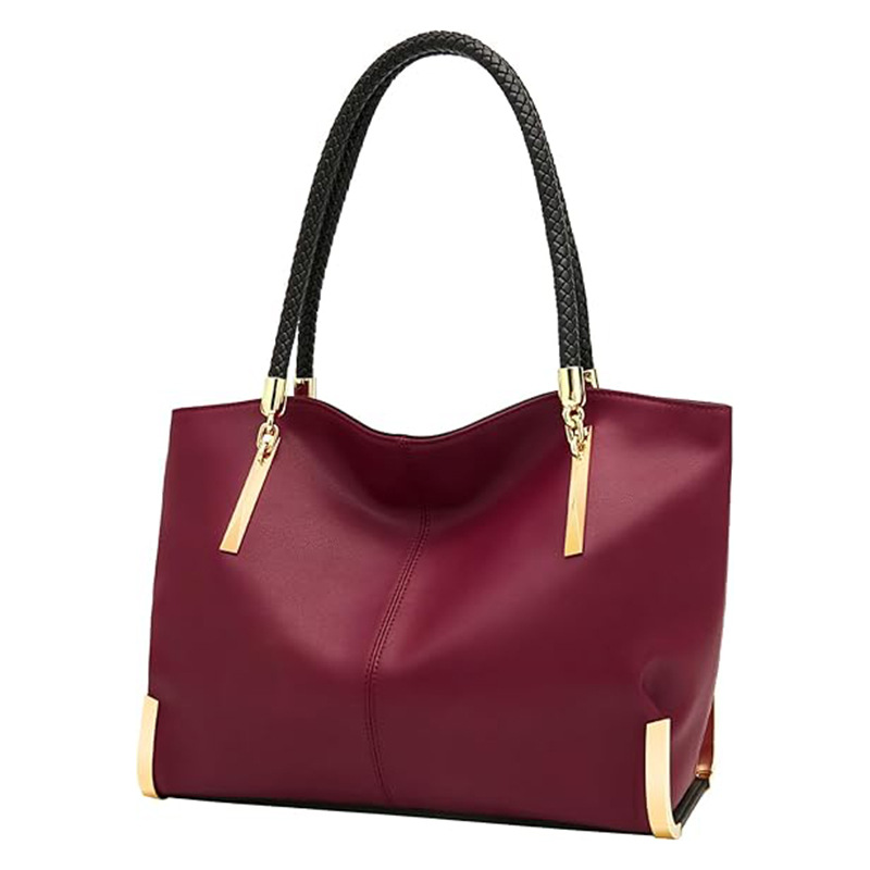 Ladies Luxe Style Handbag Two Layer Leather Shoulder Bag with Braided Handle Ideal for Daily Casual Wear and Versatile Use free shipping