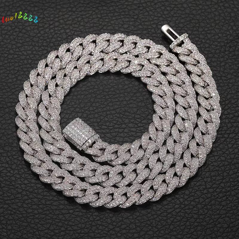 Noya Hip Hop Jewelry 8mm Ice Cube Effect Double Row VVS Moissanite Cuban Link Pendant Necklace 925 Sterling Silver Cuban Necklace