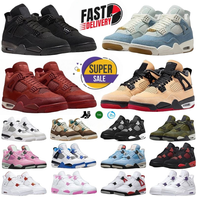 2026 Designer 4S Scarpe Da Basket J4 Pizza Cat Indossate Blu Bianco Cemento Mea…