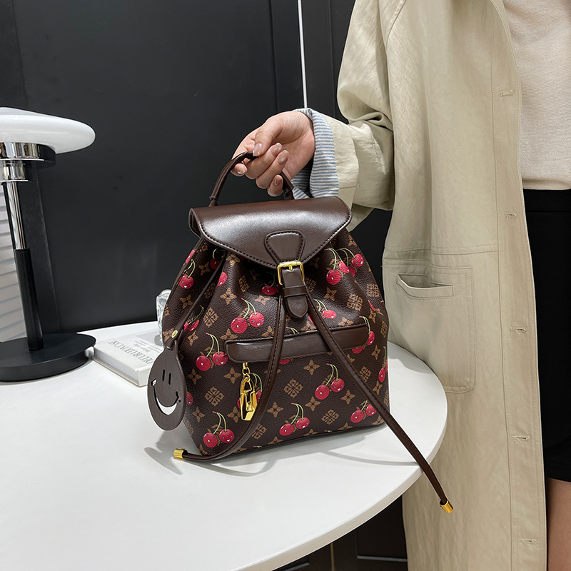 Ladies' Fashion Backpack 2026 New Printed Design Versatile Color Contrasting Large Capacity Leisure Travel Backpack Free Shipping Brown White - view 3