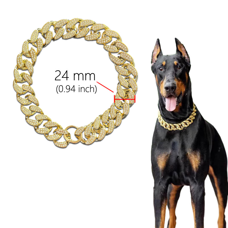 ABS Plastic Dog Collar Chain Diamond Inlay Sparkle Bulldog Necklace Cat Collars Pet Accessories Small Medium Large Dogs Golden - view 3