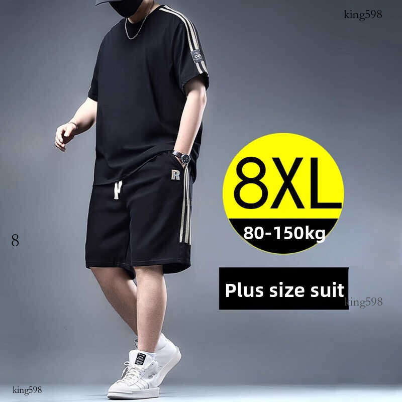 Summer Ice Silk Plus Size Short Sleeve T-Shirt Sports Set for Men, Five-Point Shorts for Big and Tall, Quick-Dry Two-Piece Set