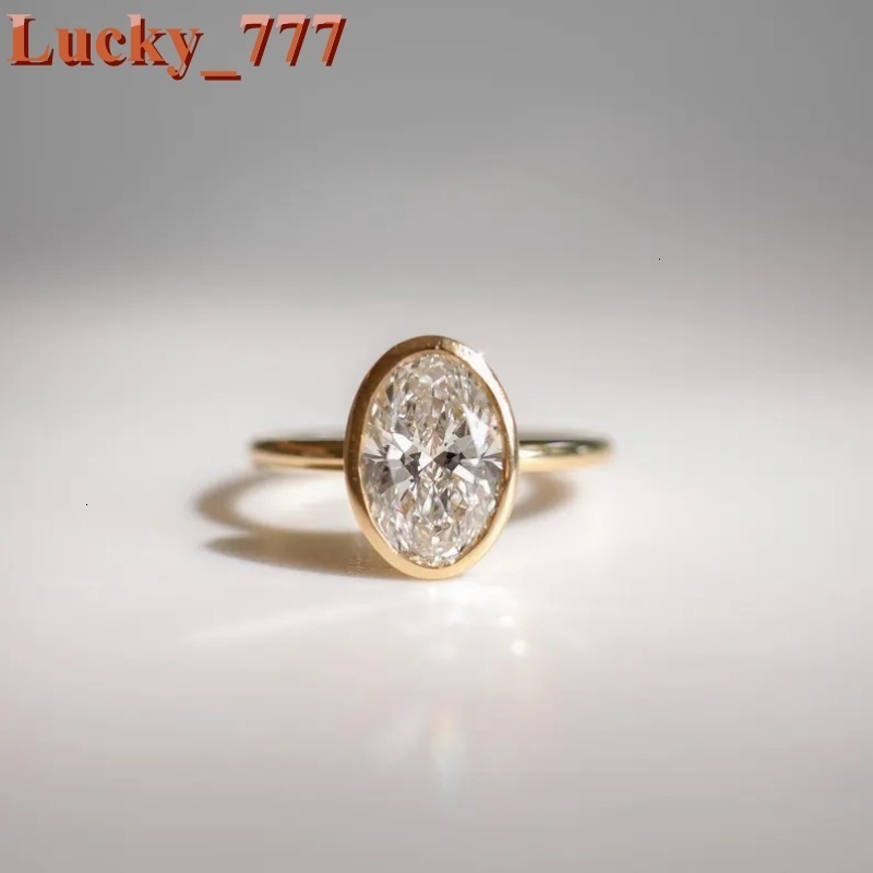 Womens Bezel Set 3ct Oval Shape Lab Grown Diamond Solitaire Engagement Ring VS Clarity D Color in 14K Yellow Gold
