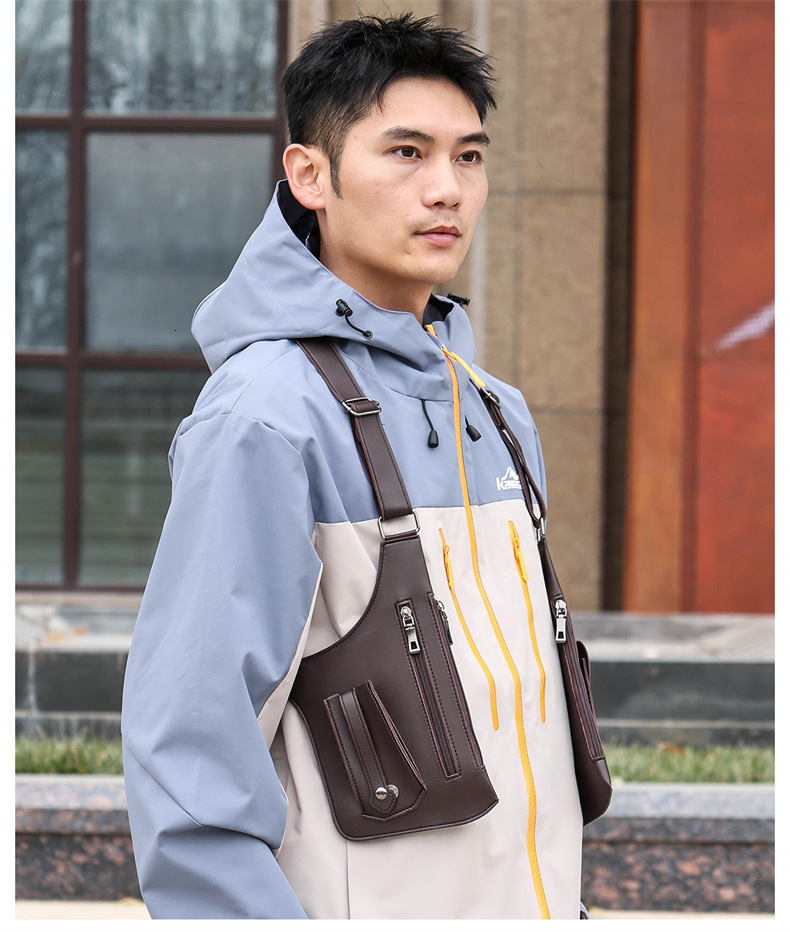 Men's Fashion Chest Outdoor Leather Shoulder Underarm Sling Sports Casual Crossbody Bag