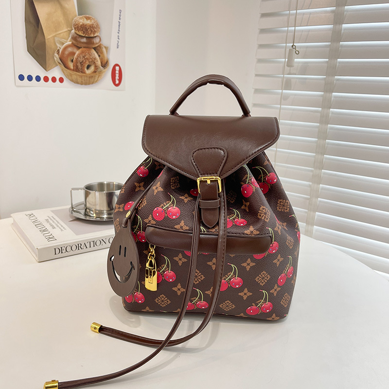Ladies' Fashion Backpack 2026 New Printed Design Versatile Color Contrasting Large Capacity Leisure Travel Backpack Free Shipping Brown White - view 4