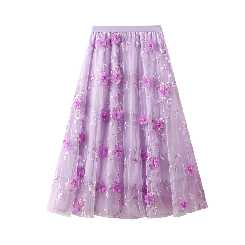Designer Luxury Mesh Embroidery Heavy Craft Half Skirt Plus Size Gauze Luxury Designer Skirt Spring New Fashion Dress A Line Artistic High Waist Long 