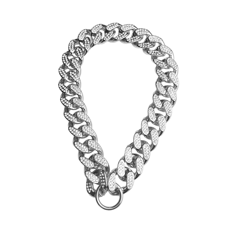ABS Plastic Dog Collar Chain Diamond Inlay Sparkle Bulldog Necklace Cat Collars Pet Accessories Small Medium Large Dogs Golden - view 6
