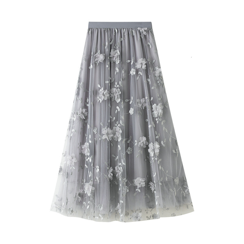 Designer Luxury Mesh Embroidery Heavy Craft Half Skirt Plus Size Gauze Luxury Designer Skirt Spring New Fashion Dress A Line Artistic High Waist Long 