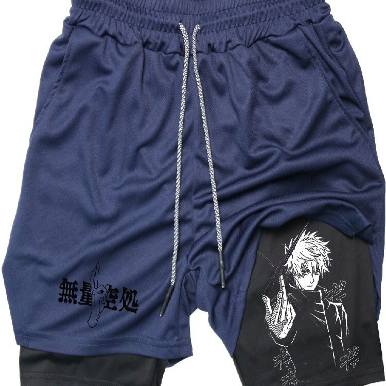Printed 2-in-1 men's running sports Christian Gym performance shorts with phone pocket daily outfit