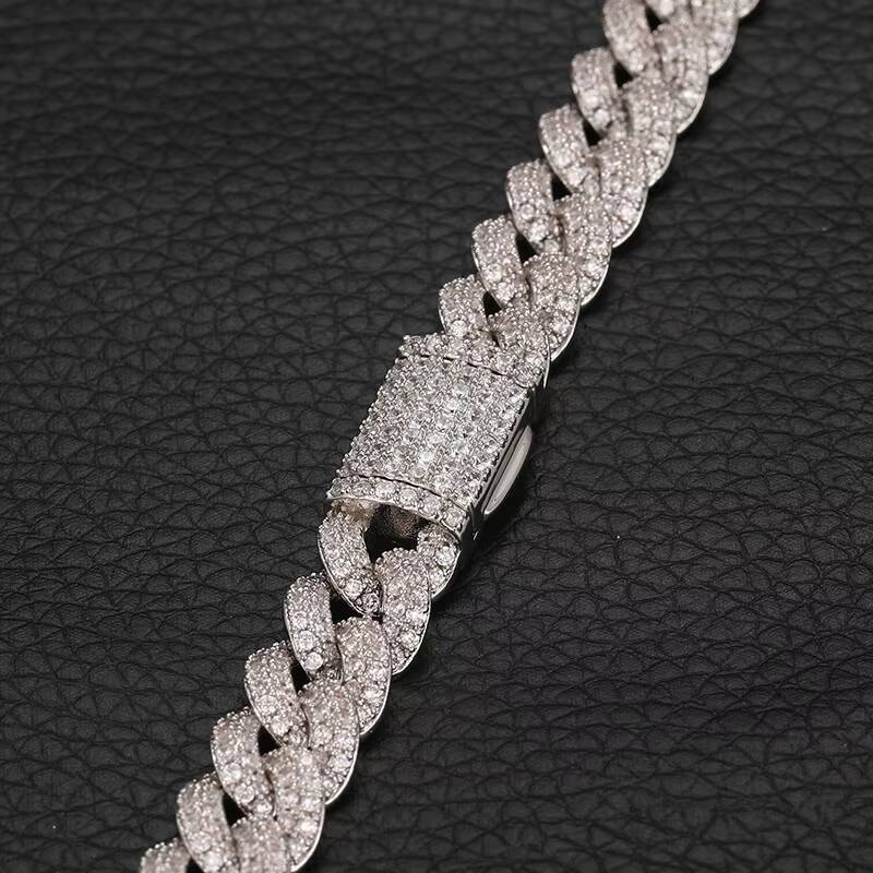 Noya Hip Hop Jewelry 8mm Ice Cube Effect Double Row VVS Moissanite Cuban Link Pendant Necklace 925 Sterling Silver Cuban Necklace