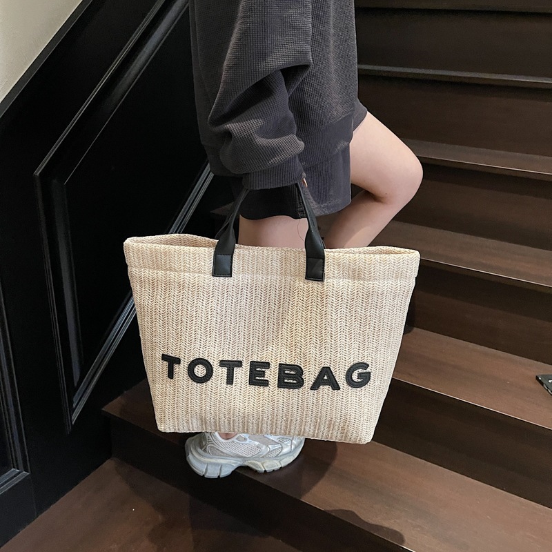 Hot Women's Straw Woven Designer Tote Bag Large Capacity Casual Beach Bag with Letter Print Multi-color Optional Summer Travel Handbag