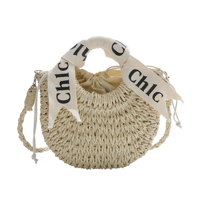 Hot Fashion Ribbon Decor Straw Designer Cross body Bag Mini Woven Round Beach Tote Women's Summer Handbag