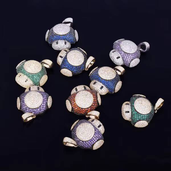 Mushroom Cartoon Fine Jewelry Pendants Charms for Necklace Made in 10kt Solid Gold and Round Brilliant Cut Moissanite Diamonds - view 6