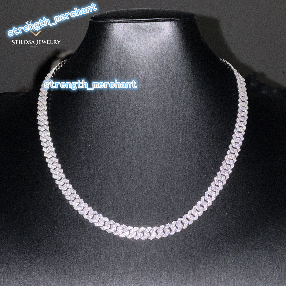 Solid 14k 925 Silver Chain Necklace Gold Miami Cuban Chain Iced Out Hop Jewelry Vvs Moissanite
