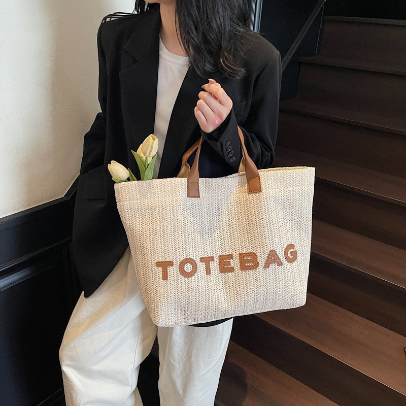 Hot Women's Straw Woven Designer Tote Bag Large Capacity Casual Beach Bag with Letter Print Multi-color Optional Summer Travel Handbag