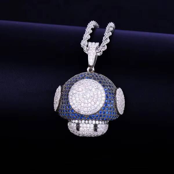 Mushroom Cartoon Fine Jewelry Pendants Charms for Necklace Made in 10kt Solid Gold and Round Brilliant Cut Moissanite Diamonds