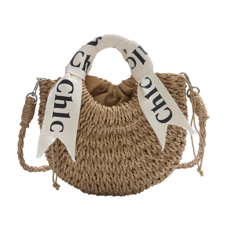 Hot Fashion Ribbon Decor Straw Designer Cross body Bag Mini Woven Round Beach Tote Women's Summer Handbag