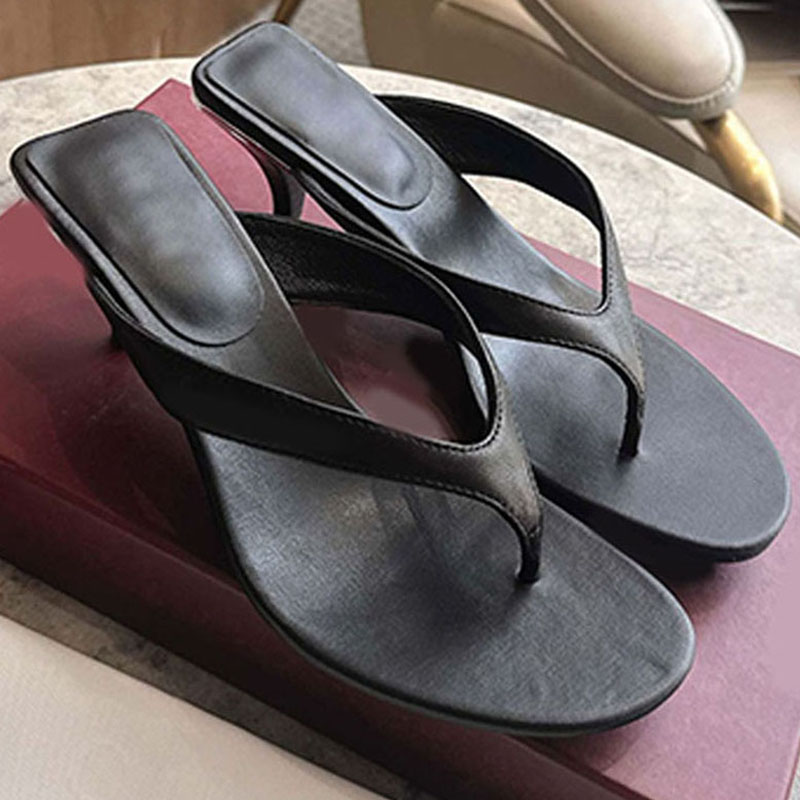 Womens relaxed style Vittoria thong Sand dark brown canvas Ladies elegant Stiletto Heel Flip Flops classic Almond shaped toe Mid heel sandals Made in Italy