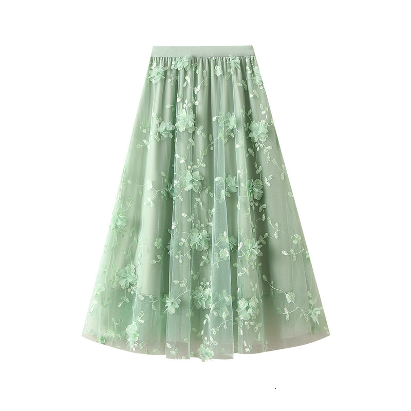 Designer Luxury Mesh Embroidery Heavy Craft Half Skirt Plus Size Gauze Luxury Designer Skirt Spring New Fashion Dress A Line Artistic High Waist Long 