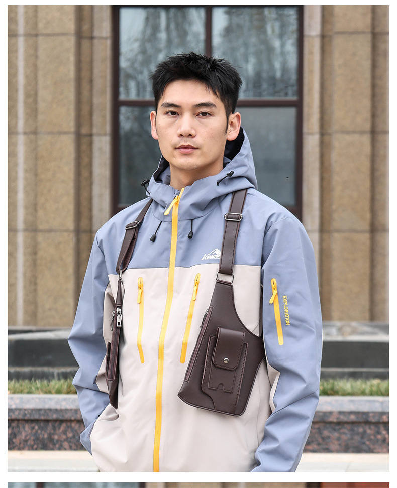 Men's Fashion Chest Outdoor Leather Shoulder Underarm Sling Sports Casual Crossbody Bag