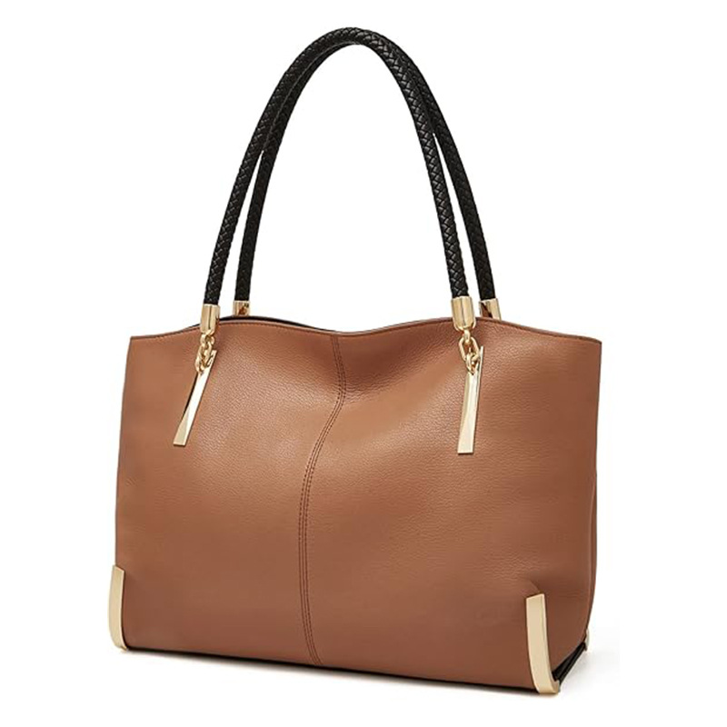 Ladies Luxe Style Handbag Two Layer Leather Shoulder Bag with Braided Handle Ideal for Daily Casual Wear and Versatile Use free shipping