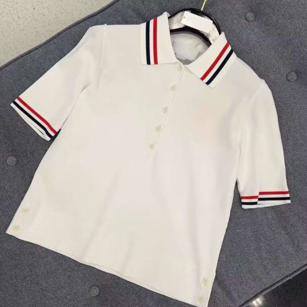 Two Piece Dress College-Style Color-Blocked Polo Collar Women's Summer New Short-Sleeve Knit Top And Four-Stripe Skirt Two-Piece Set Suit Knitted