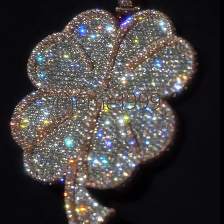 Custom Four Clover Charm Moissanite Diamond Iced Out 925 Sterling Silver 18K Gold Plating VVS GRA Certified Moissanite Pendant