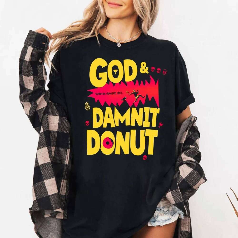 Popular Fantasy Comedy Dungeon Crawler Carl Donut Funny Graphic Print T-shirt Men Women Oversized Casual Cotton Summer New Tees