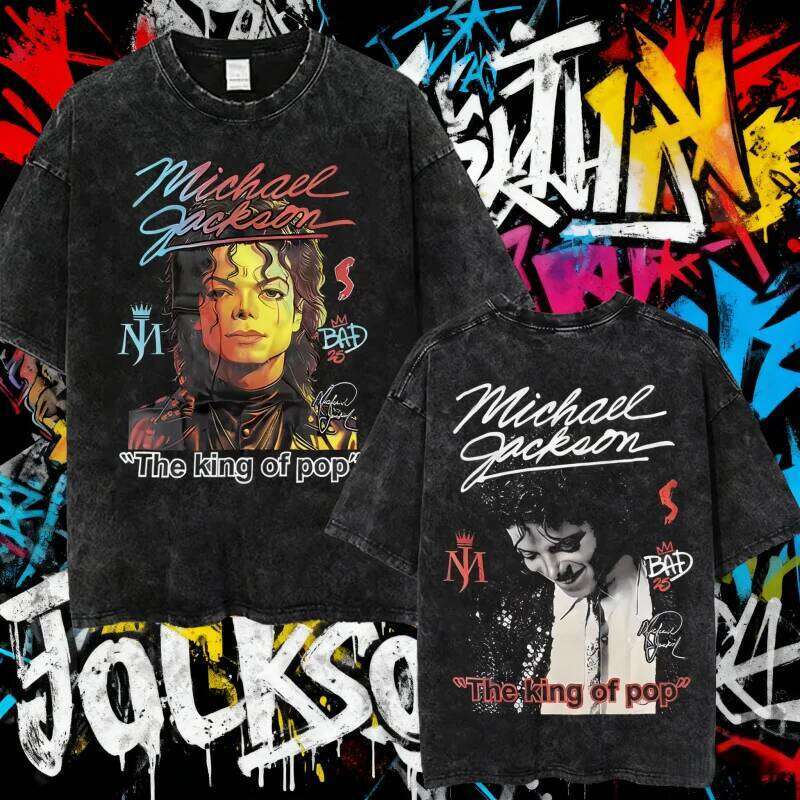 2025 Summer Vintage Washed Michael Jackson King of Pop Men Women Retro Gothic Rock 100% Pure Cotton Printed T-shirt Streetwear