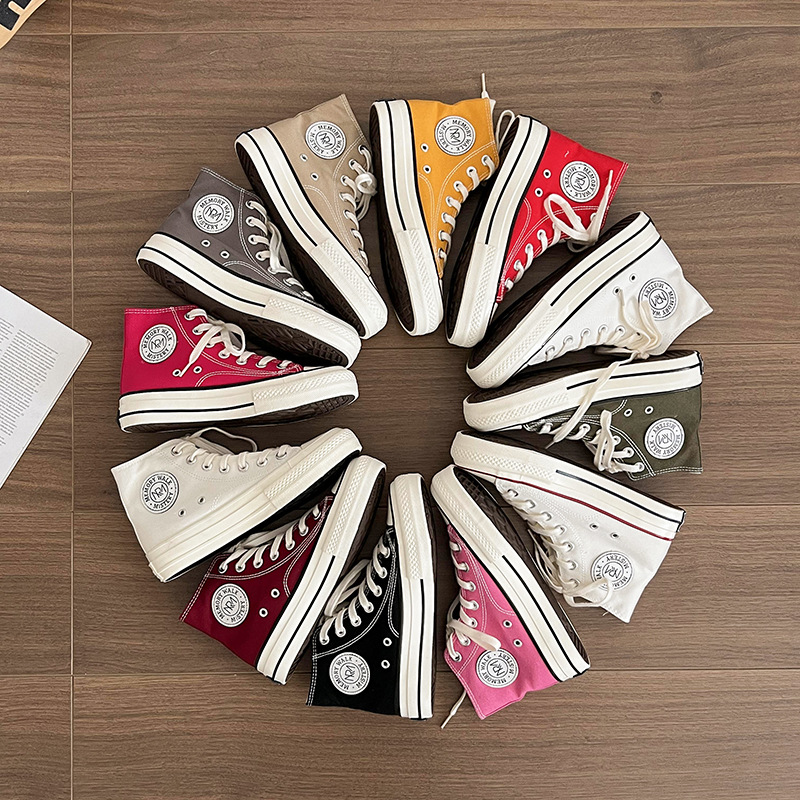 Free shipping Men Women shoes 2026 Chunky High Top Canvas Shoes, Thick Platform Sole Lace-Up Sneakers