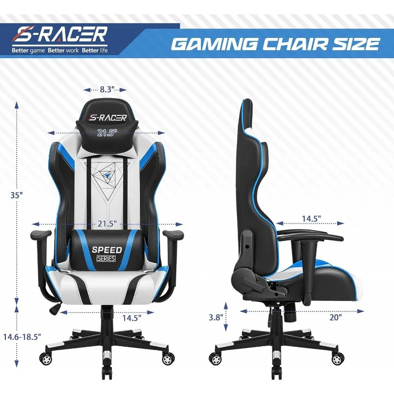 Homall Gaming Racing Office High Back PU Leather Computer Desk / Video Game Ergonomic Swivel Chair with Headrest