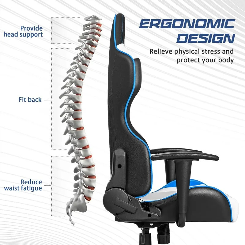 Homall Gaming Racing Office High Back PU Leather Computer Desk / Video Game Ergonomic Swivel Chair with Headrest