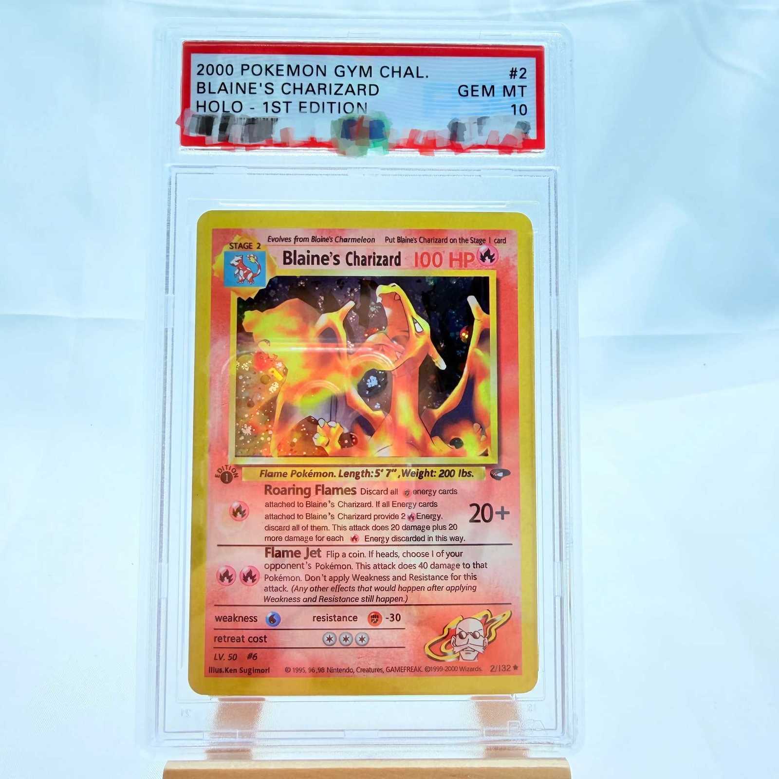 DIY PTCG Rating Card 2000 GYM CHAL BLAINES CHARIZARD HOLO - 1ST EDITION 2/132 Collection Card Copy 10Points Rating Card Anime L2605113MJ3