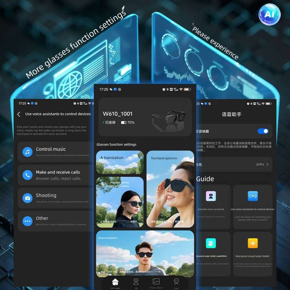 Niche High Tech Smart Glasses AI Translation Photo Camera WIFI Image Transmission Dual Noise Reduction Anti Shake Outdoor Travel Bluetooth Smart Eyewe