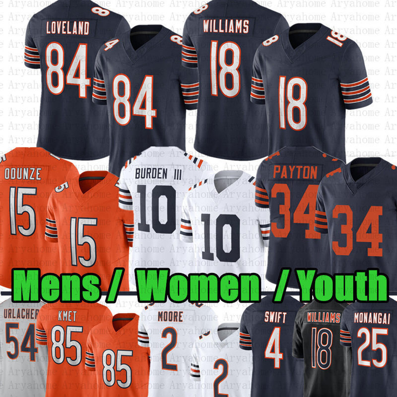18 Caleb Williams Rome Odunze DJ Moore Football Jersey Colston Loveland Cole Kmet DAndre Swift Walter Payton Tory Taylor Kyle Monangai Urlacher Butkus