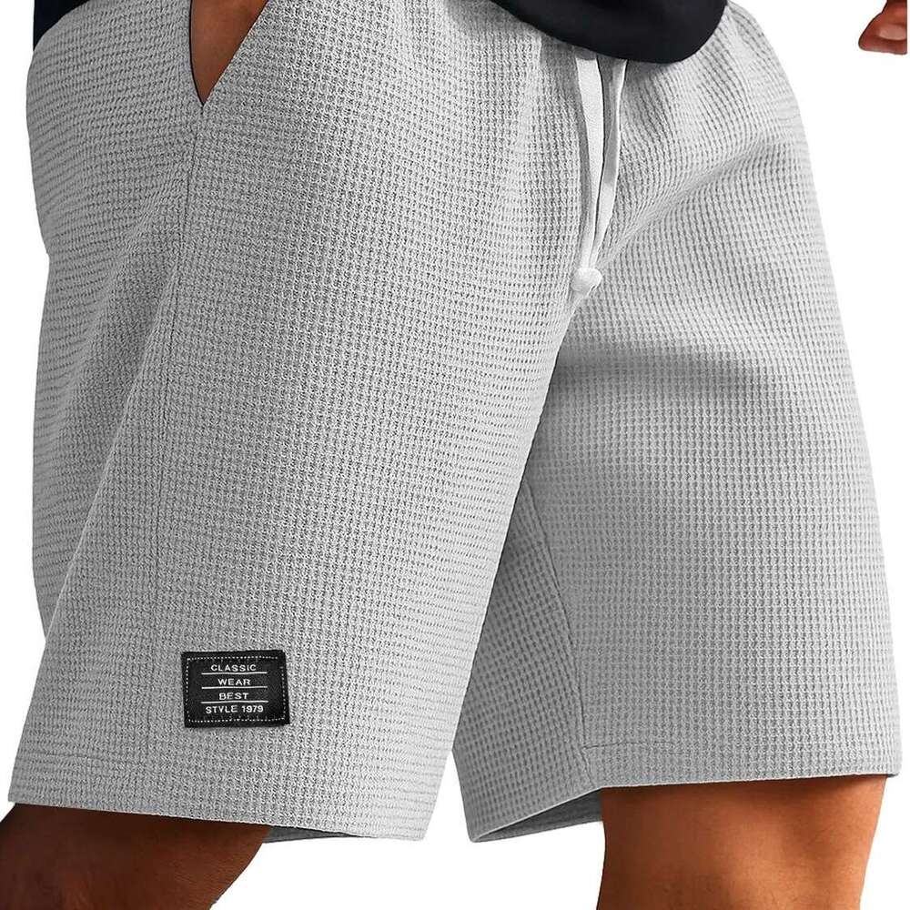 Men's Summer Sports Shorts, American Style Casual Waffle Knit Shorts, Mid-Length Pants for Young and Middle-Aged Men