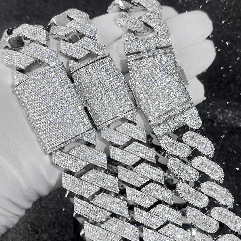 Sparkg Big Guy Thick Heavy 25MM Hand Setting 7 Rows Chain Moissanite Dia Stone Cuban k Necklace Hip Hop Jewelry